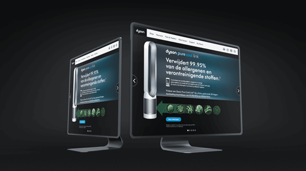 2 computer screens showing Dyson promotion